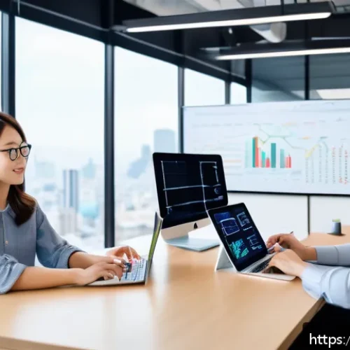 지적재산권과 4차 산업혁명 - A modern Japanese startup office scene focused on intellectual property strategy: young Japanese pro...