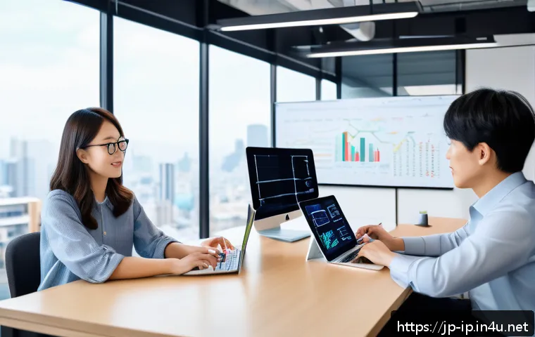 지적재산권과 4차 산업혁명 - A modern Japanese startup office scene focused on intellectual property strategy: young Japanese pro...