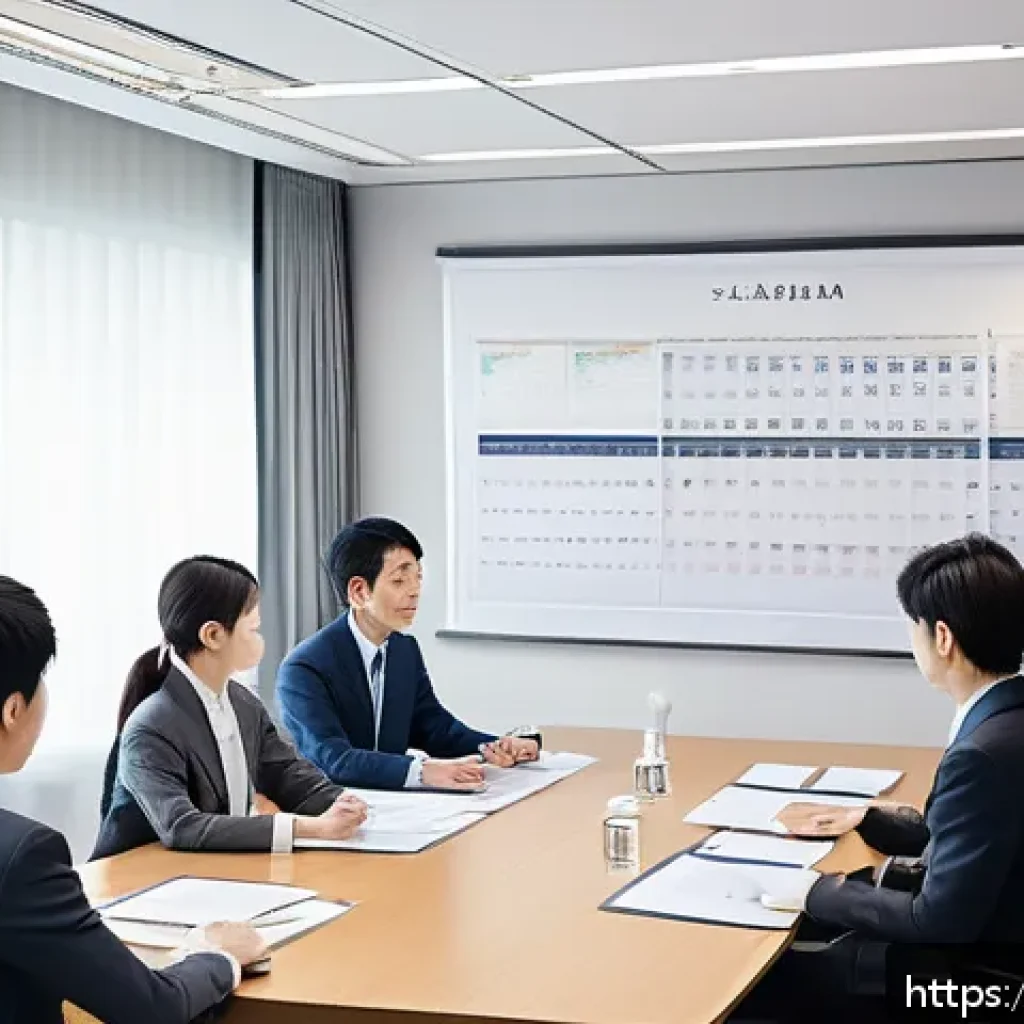 지적재산권 실무에서 빈번한 실수와 해결법 - A modern Japanese office scene showing a diverse team of professionals in a bright meeting room, eng...